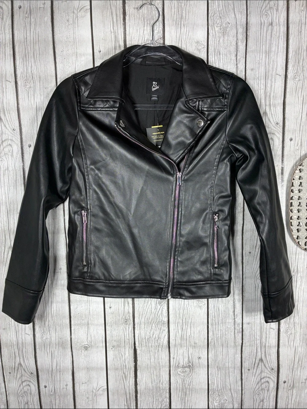 art class Black Faux Leather Moto Jacket Size 10/12